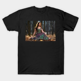 Beautiful woman in green dress outdoor T-Shirt